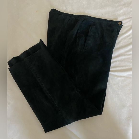 Women Black wide leg suede pants, Handmade sz 8-10, relaxed fit, front pockets - Picture 6 of 9